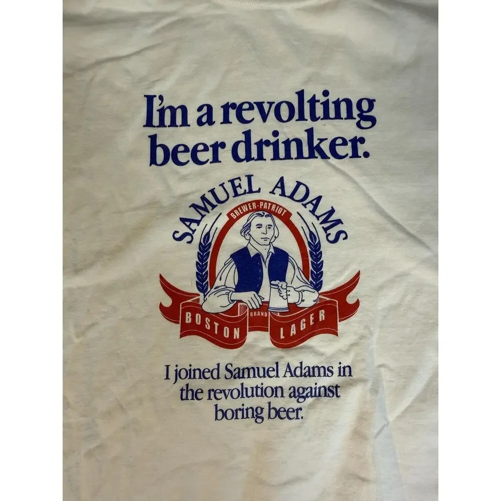 Samuel Adams Shirt Mens 2XL White Revolting Beer Drinker Graphic Crew Neck